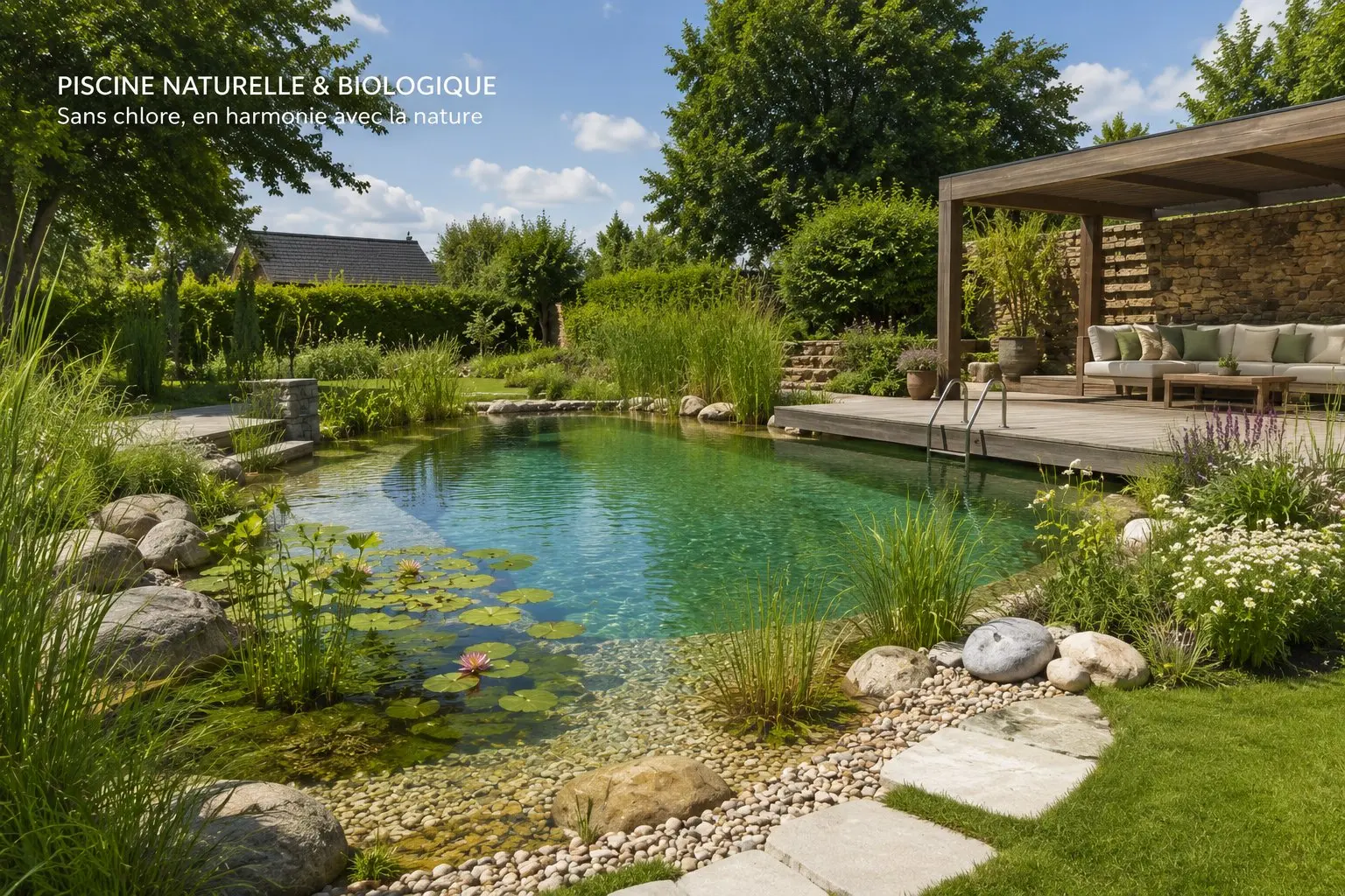 Piscine naturelle biologique avec biofiltration en Suisse romande